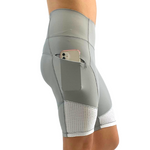 Biker shorts with mesh and pockets in moon grey