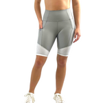 Biker shorts with mesh and pockets in moon grey