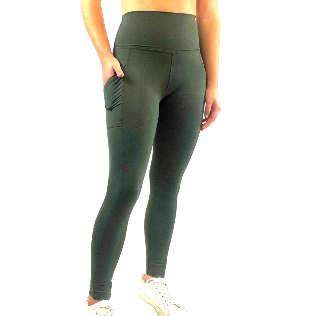Full length leggings with pockets in cool khaki