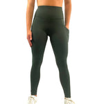 Full length leggings with pockets in cool khaki